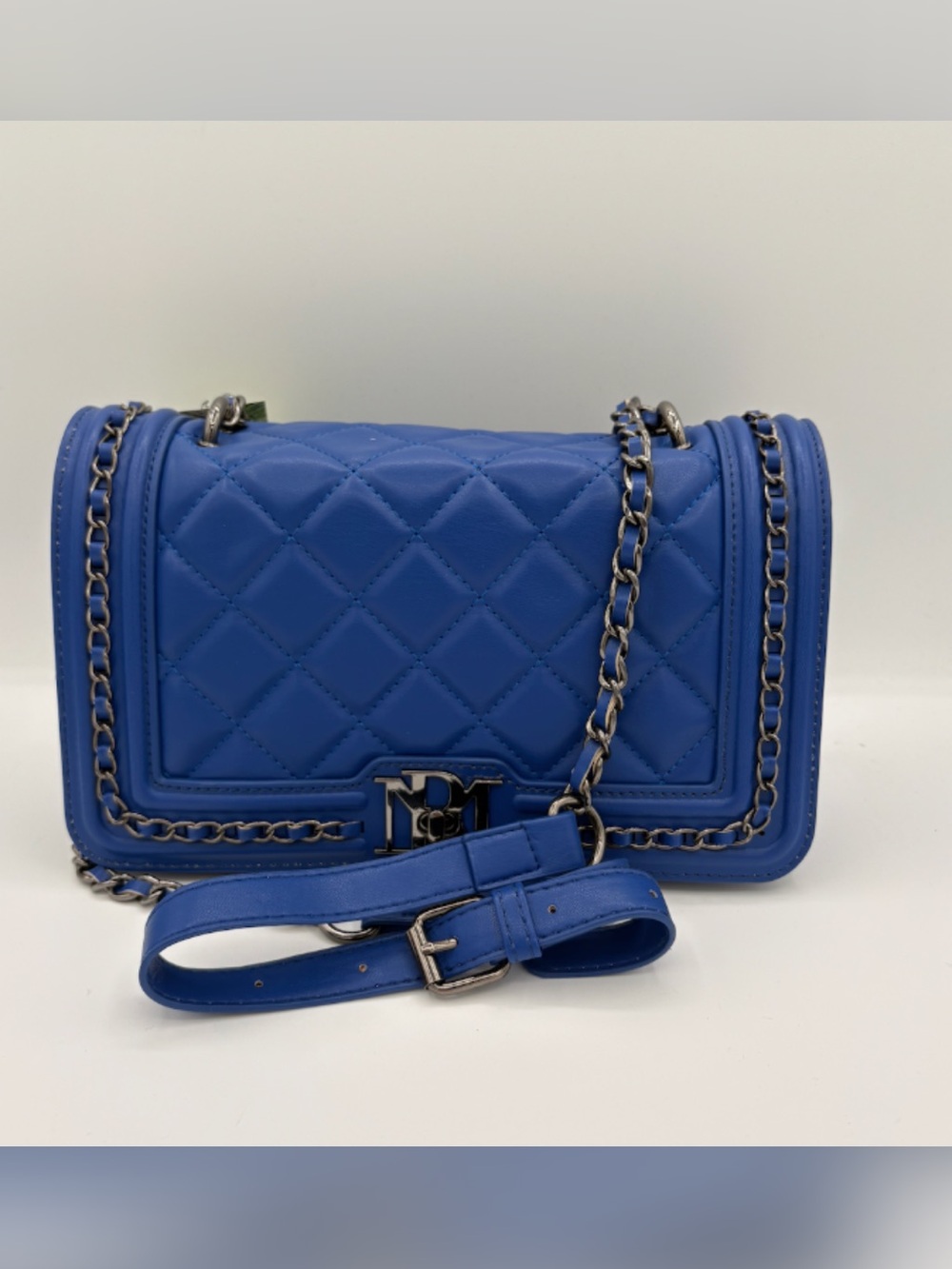 Badgley Mischka Quilted Royal Blue Chain Shoulder Bag